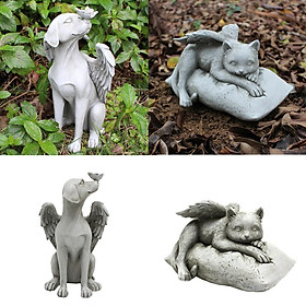 2x Angel Pet Statue Dog Cat Tribute Figurine Resin Outdoor Garden Ornament