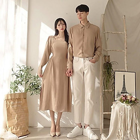 Áo đôi áo cặp   Áo đôi nam nữ đẹp Set áo váy sơ mi Hàn Quốc dáng dài VSM COUPLE AV73