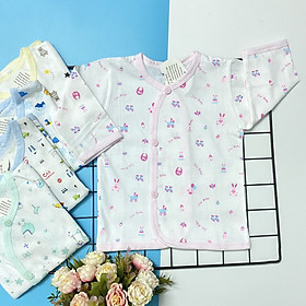 Set 5 áo sơ sinh cotton tay dài cài nút xéo họa tiết J