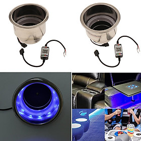 2x Stainless Steel 3 LED Cup Drink Holder Marine Boat Car Truck Camper Light