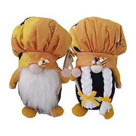 2 Pack Bumble Bee Chef Gnome Scandinavian Tomte Nisse Swedish Honey Bee Elf Home Farmhouse Kitchen Decor Bee Shelf Tiered Tray Decorations