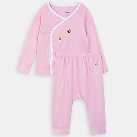 Bộ quần áo dài tay cúc bấm chéo màu trơn Boube - Chất liệu Petit mềm mịn - Size Newborn dành cho bé từ 0-3M