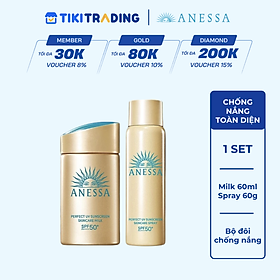 Bộ đôi Kem chống nắng dạng sữa dưỡng da kiềm dầu bảo vệ hoàn hảo + Kem chống nắng dạng xịt dưỡng da bảo vệ hoàn hảo (Anessa Gold Milk 60ml + Gold Spray 60g)