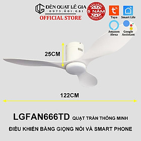 Mua Quạt Trần Trang Trí Phòng Khách Cho Trần Thấp LÊ GIA LGFAN666TD - Chiều Cao 23cm - Sải Cánh 122cm - Bảo Hành 5 Năm