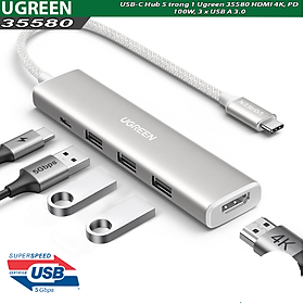 Mua Cáp chuyển USB-C sang HDMI + PD 100W + 3 x USB 3.0 Ugreen 35580 - Hàng chính hãng