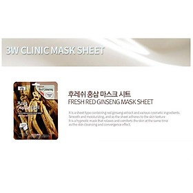 Bộ 10 gói mặt nạ dưỡng da 3W Clinic Fresh Red Ginseng Mask Sheet 23ml X 10