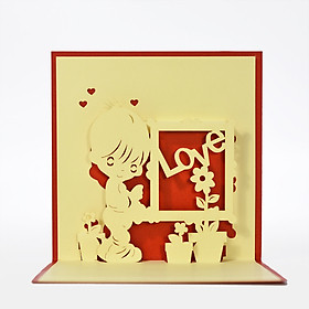 Thiệp 3D Pop-up Chủ Đề Tình Yêu, Bìa Đỏ Nổi Bật, Thiết Kế Độc Đáo, greeting pop-up card size 12x12cm LO015
