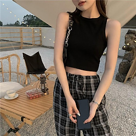 MS6743 Áo ba lỗ nữ croptop, áo sát nách nữ cổ tròn tôn dáng 100% cotton