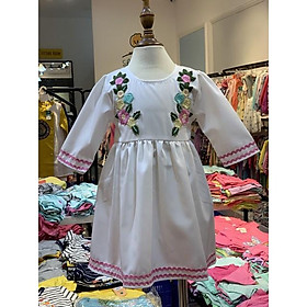 Váy thô đính hoa thêu tay lỡ Bé gái size 1-8T. Chất vải thô mát, không nhàu, hình thêu đẹp mắt
