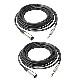 2 Pcs XLR 3 Pin Male to 1/4 6.35mm Mono Jack Male Plug Microphone Cable 10ft