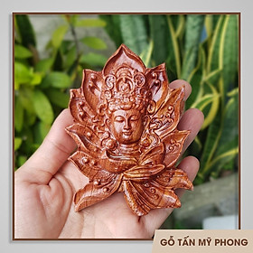 Tượng Phật sen gỗ tự nhiên chạm khắc CNC tinh xảo | Hoa sen Phật