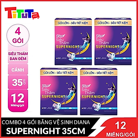 COMBO 6 G&oacutei Băng vệ sinh Diana Si&ecircu thấm Supernight 35cm 12 miếng/g&oacutei