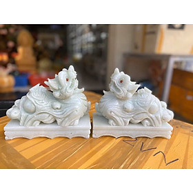 Mua Cặp Tỳ Hưu phong thủy tài lộc đá cẩm thạch trắng xanh có đế - Dài 20 cm