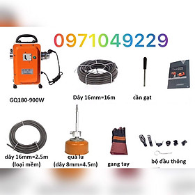 Mua Máy thông tắc cống  đường ống GQ180 công suất 900W kèm theo 2 cuộn dây phi 8  16 và 6 bộ đầu thông tặng thêm bộ gang tay