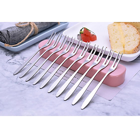 Mua Bộ 10 Nĩa Dĩa Ăn Trái Cây Inox Dài 13cm Có Hộp - Tặng Kèm Dao Cắt Bánh Inox 18cm Cao Cấp (Như Hình)