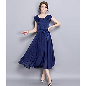 Slim-fit silk A-line pleated skirt fashionable and elegant plus size dress