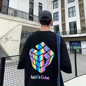 Áo thun tay lỡ in phản quang 7 màu Rubik