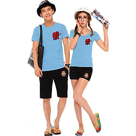 Bộ Áo Thun Đôi Nam Nữ Siêu Anh Hùng Màu Xanh Biển