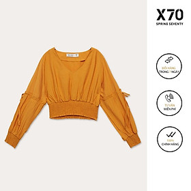 Áo Croptop Kiểu Nữ Trơn Kiểu Dáng Tay Dài Thiết Kế Lưng Chun Thời Trang X70 - 00550003