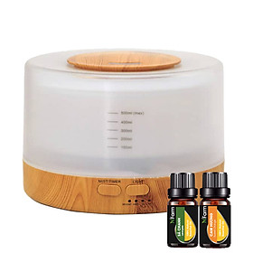 Combo máy khuếch tán/ máy xông tinh dầu hình trụ công suất lớn N'Farm NF2029 + tinh dầu sả chanh + tinh dầu cam (10mlx2)/ Phun sương sóng siêu âm/ Có kèm remote điểu khiển/ Thích hợp xông phòng 15-40m2.