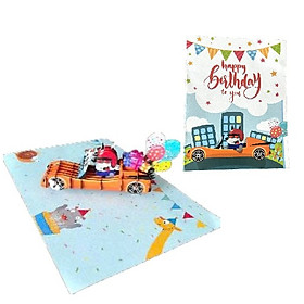 B30 -  Thiệp 3D Sói Xám Lái Xe Ô Tô Sinh Nhật – Pop Up Birthday Car – Viethands Giftshop