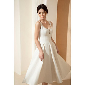 Đầm La Muse chất linen màu muối tiêu dáng xòe sát nách HUYEN CHAU NGUYEN C1SDA029BE