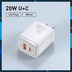 Củ sạc nhanh PD 20W Baseus Compact Quick Charger chuôi dẹt 1 cổng Usb và Type-C - Hàng chính hãng