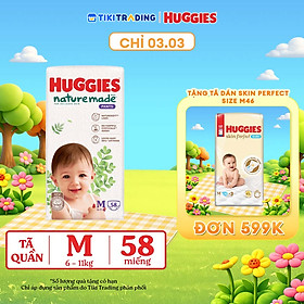 Tã/bỉm quần Huggies Naturemade M58/L44/XL38/XXL26