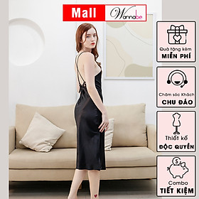 Đầm ngủ phi lụa cao cấp WANNABE DNS34 váy ngủ cổ yếm dáng dài sang trọng quý phái nữ tính với lưng đan dây thắt nơ xinh