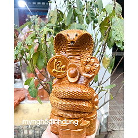 Mua Tượng con rắn phong thủy cầu tài lộc bằng gỗ bách xanh cao 20x10x8cm