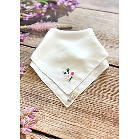 Khăn Tay Lụa Tơ Tằm Thêu Hoa Đào (Trắng) - Quà Tết Việt SenSilk