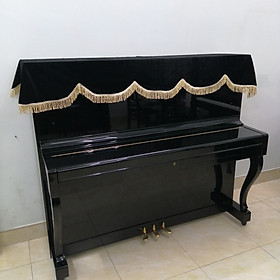 KHĂN PHỦ ĐÀN PIANO CƠ NHUNG MÀU ĐEN LOẠI 1 MAY 2 LỚP TUA RUA VÀNG SANG TRỌNG