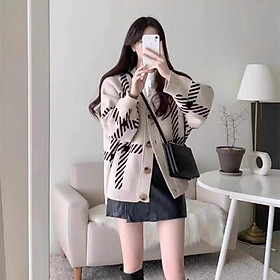 MS777 Áo khoác len cardigan kẻ Hàn Quốc thu đông
