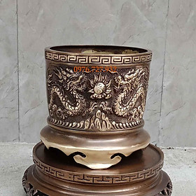 Mua Bát hương đồng song long chầu nguyệt đường kính 15.5cm  đồng vàng đúc công nghệ  hun nâu