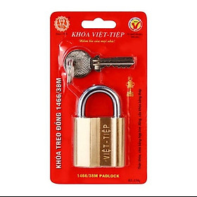 Ổ khóa cửa treo Việt Tiệp đồng vàng 01330 / 1466/38M (0138M) / 0145M / 1466/52M (0152M) / 0163M / 1466/66M (0166M) chất liệu làm từ đồng màu vàng, là loại khóa thông dụng hiện nay tại các hộ gia đình - Thuộc loại khóa treo chìa (khi khóa cần chìa)
