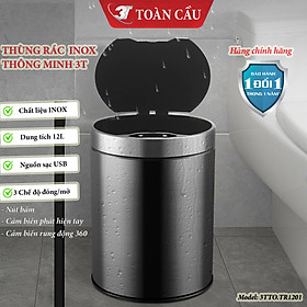 Mua Thùng Rác Inox Cảm Biến Thông Minh 3TTO.TR1201 Với 3 Chế Độ Đóng Mở Nắp Tự Động  Sử Dụng Nguồn Sạc  Nút Ấn Cảm Ứng