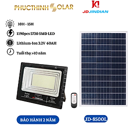 Đèn Pha Năng Lượng Mặt Trời 500W Jindian JD-8500L Đèn Pha Led Ngoài Trời Có Remote, Cảm Biến Ánh Sáng | Phúc Thịnh Solar