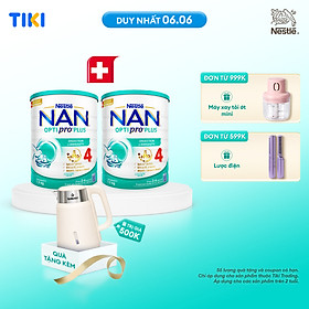 Bộ 2 Lon Sữa bột Nestlé NAN OPTIPRO PLUS 4 1500g/lon với 5HMO giúp tiêu hóa tốt + Tăng cường đề kháng (Bé 2-6 tuổi) - Tặng Ấm đun siêu tốc Kalpen