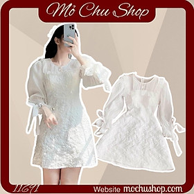 ĐẦM GẤM PHỐI TAY VOAN CỘT NƠ 11692