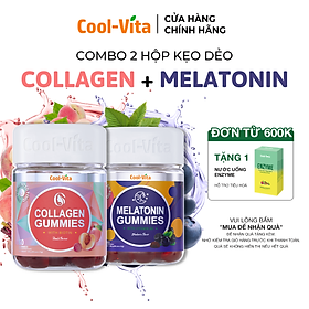 Combo Kẹo Dẻo Collagen & Kẹo Dẻo Melatonin Coolvita Hỗ Trợ Trẻ Hóa Sáng Da - Cải Thiện Sức Khỏe Tóc Móng - Cải Thiện Giấc Ngủ - Giảm Căng Thẳng, Kết Hợp Biotin, Vitamin C & Vitamin E - 2 Hộp (60 viên x 3g)/hộp