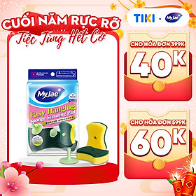 Miếng Bọt Biển Rửa Chén MyJae 2 Mặt, Mút Xốp Rửa Bát Đa Năng Kèm Miếng Nhựa Hít Kê 11.3cm x 7.8cm x 2.7cm (2 Miếng/Gói)