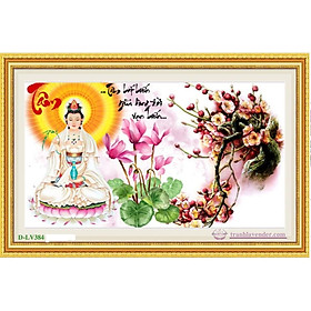 Tranh thêu chữ thập Quan Âm Chữ Tâm kt 84x53cm