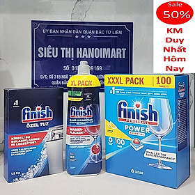 Combo rửa bát Finish: Hộp All In One 90 viên, Muối 1.5kg, Nước làm bóng 400ml - Nhập khẩu EU