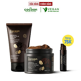 Bộ 3 Cà phê Đắk Lắk tẩy da chết Cocoon: Cơ thể 200ml + Da mặt 150ml + Son môi 5g
