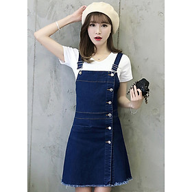 Đầm Yếm Jean Nữ Nút Dọc Thời Trang