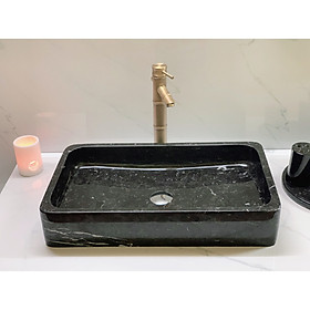 Chậu rửa mặt lavabo đá tự nhiên đen ý hình chữ nhật mỏng DCN37 