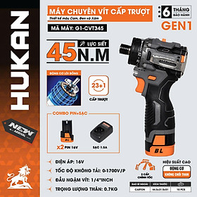 MÁY CHUYÊN VÍT TRƯỢT 16V G1-CVT345 HUKAN -HÀNG CHÍNH HÃNG