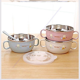 Mua Chén bát inox cách nhiệt hình gấu có nắp và muỗng cho bé