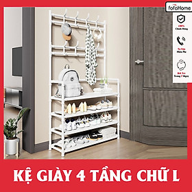 Kệ giày dép 4 tầng kèm móc treo đồ thông minh, giá để giày dép 4 tầng kèm móc treo tiện lợi màu ngẫu nhiên
