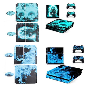 2Pcs Skull Flame Protective Skin Vinyl Decal Sticker Set for PS4 4 Console